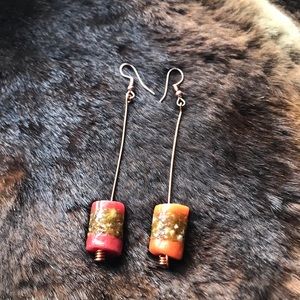 Handmade Red and Orange Glass Earrings.